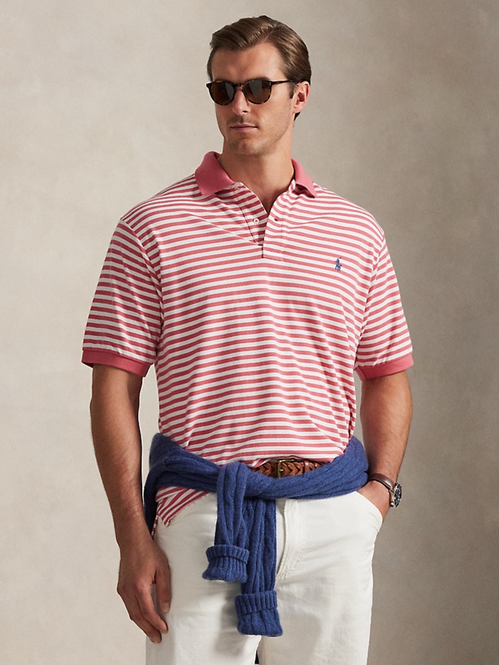 Polo Ralph Lauren Pink White Striped Mesh Cotton Polo Shirt XL